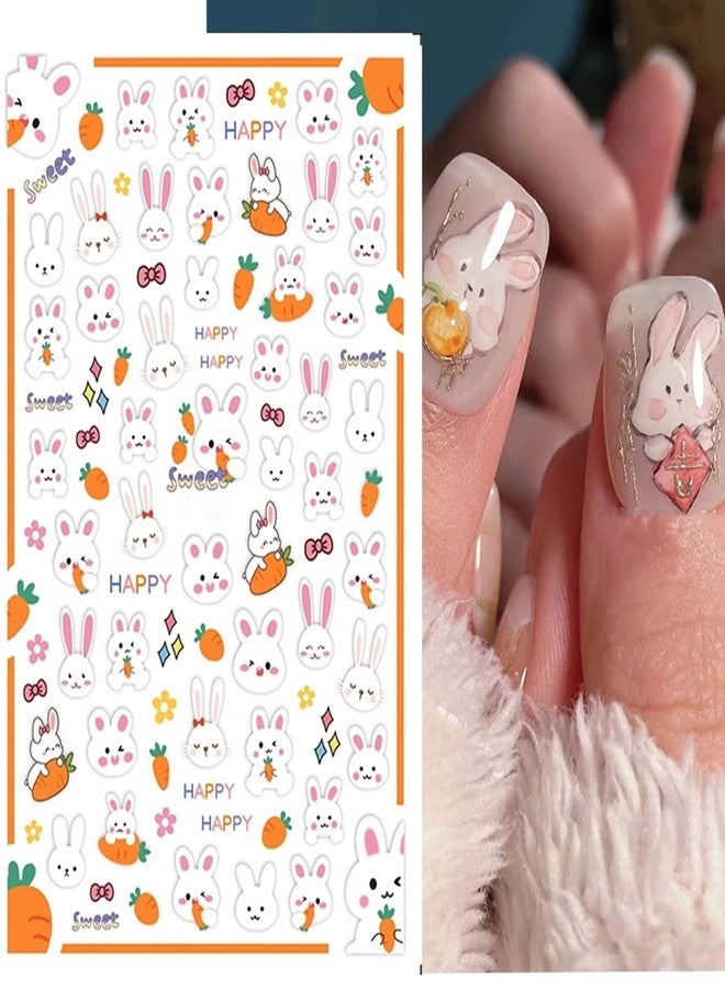 BSBTBZ 8 Sheets Easter Rabbit Nail Art Stickers Decals,3D Self-Adhesive Nail Art Accessories Cartoons, Rabbits, Animals, Hearts, Flowers,Designs Sticker Lovely Retro Rabbit Manicure DIY Nail Decorations - Image 5